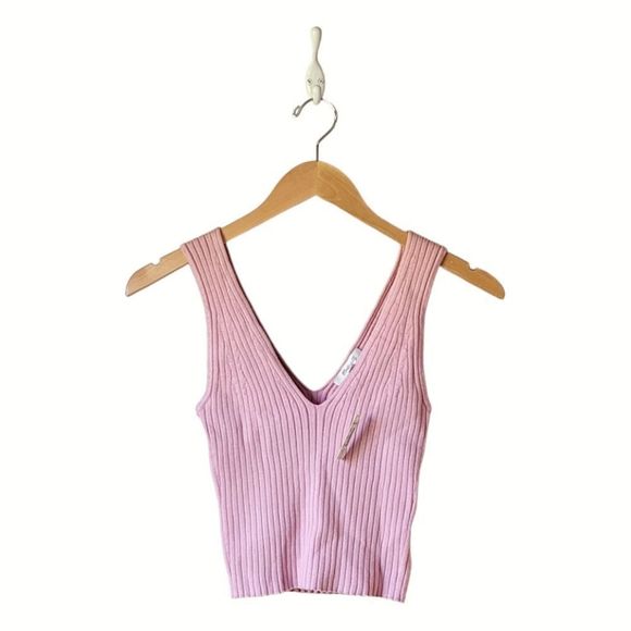 Madewell NWT V-neck Cropped Ribbed Sweater Tank sz S in Powder Pink - Picture 6 of 11